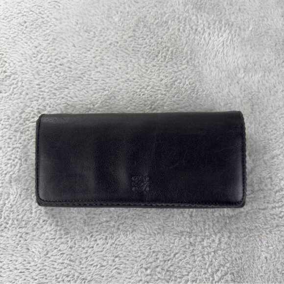 LOEWE Anagram Leather Long Bifold Wallet Black 100% Authentic Made in Spain - Picture 1 of 15